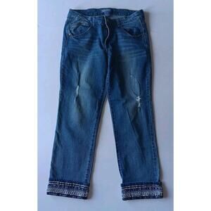 Democracy Flex-ellent Cropped Blue Jeans Beaded Sequin Bling Pants Hem Size 8